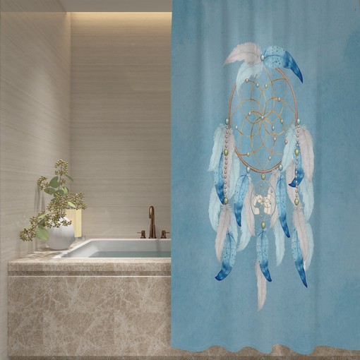 Dreamcatcher Watercolor Shower Curtain with Aqua Bath Accessories for Ethnic Bathroom Decor - Image 3