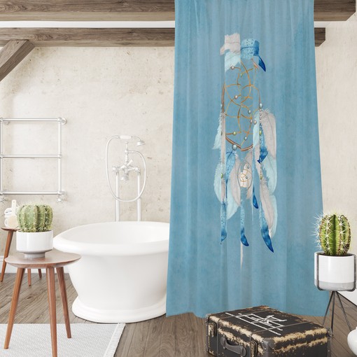 Dreamcatcher Watercolor Shower Curtain with Aqua Bath Accessories for Ethnic Bathroom Decor - Image 4