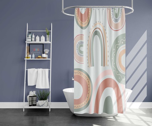 Dreamy Landscape Colorful Shower Curtain | Rainbow Sky Fabric Bathroom Curtain and Mat - Image 2