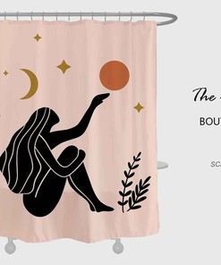 Dreamy Moon, Star, and Sun Girl Shower Curtain | Customized Sizes | Waterproof and Washable Bath Accessory