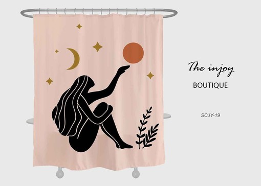 Dreamy Moon, Star, and Sun Girl Shower Curtain | Customized Sizes | Waterproof and Washable Bath Accessory