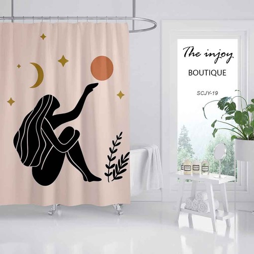 Dreamy Moon, Star, and Sun Girl Shower Curtain | Customized Sizes | Waterproof and Washable Bath Accessory - Image 2