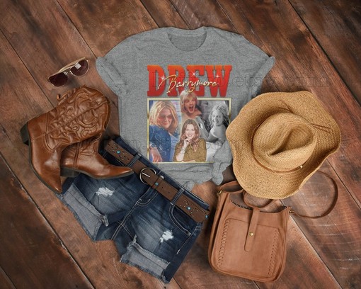 Drew Barrymore Homage Tshirt with Vintage Shirt and Retro 90s Sweater - Image 3