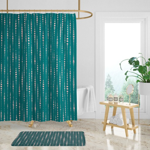 Dusty Pink and Dark Teal Shower Curtain with Green Bath Set, Create a Serene Atmosphere in Your Bathroom - Image 2