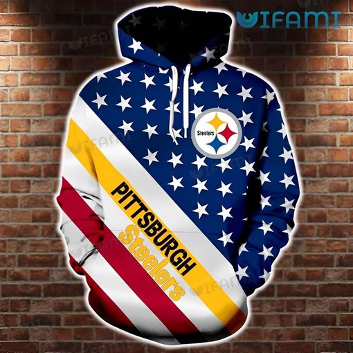 Dynamic American Flag Pattern - Steelers Sideline 3D All Over Print Hoodie with Patriotic Design