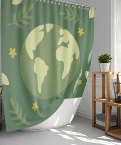 Earth Day Shower Curtain, Customizable Size, Floral Globe Map Print