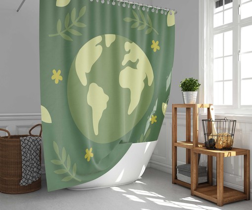 Earth Day Shower Curtain, Customizable Size, Floral Globe Map Print