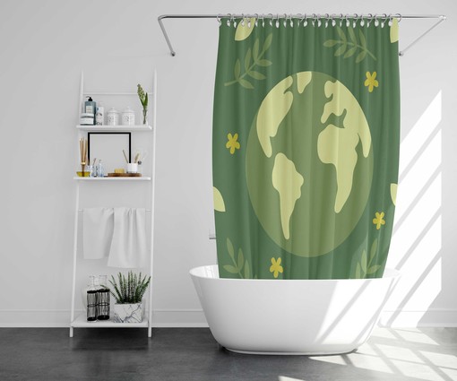 Earth Day Shower Curtain, Customizable Size, Floral Globe Map Print - Image 2