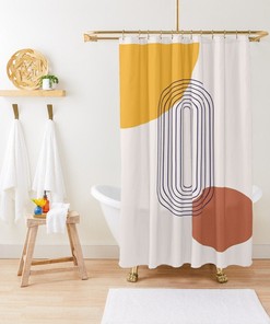 Earth-Tones Minimalist Shower Curtain in Abstract Art Design with Eco-Friendly, Waterproof and Durable Material