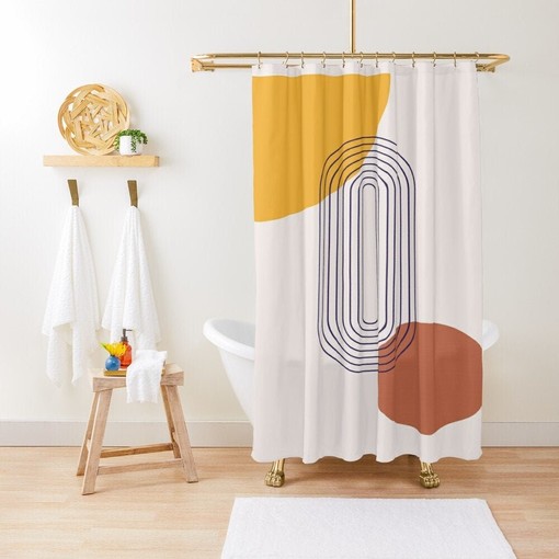 Earth-Tones Minimalist Shower Curtain in Abstract Art Design with Eco-Friendly, Waterproof and Durable Material