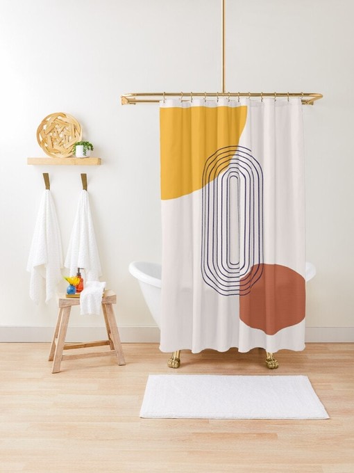 Earth-Tones Minimalist Shower Curtain in Abstract Art Design with Eco-Friendly, Waterproof and Durable Material - Image 3
