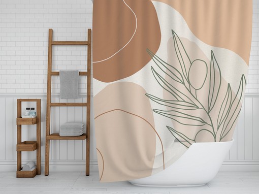 Earthy Abstract Botanical Shower Curtain, Modern Bathroom Design, New Home Gift - Image 2