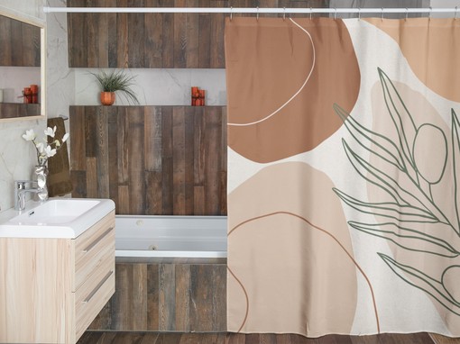 Earthy Abstract Botanical Shower Curtain, Modern Bathroom Design, New Home Gift - Image 4