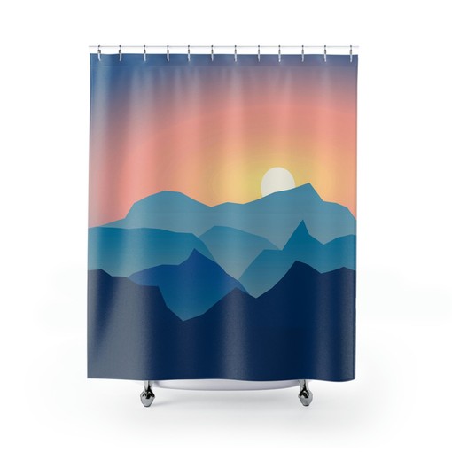 Earthy Nature Lover Shower Curtain with Mountains Sunset Boho Print - Image 2
