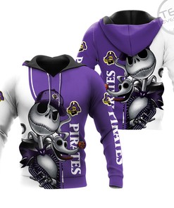 East Carolina Pirates Jack Skellington and Zero 3D Hoodie in All Over Print with Spooky Design