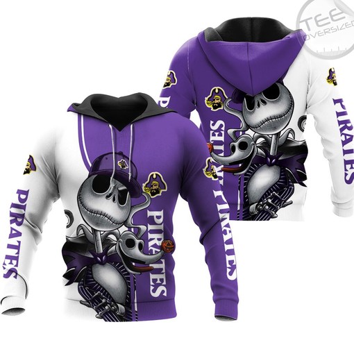 East Carolina Pirates Jack Skellington and Zero 3D Hoodie in All Over Print with Spooky Design