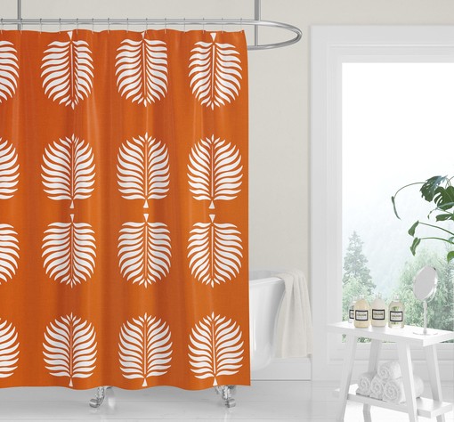 Easy-Care Burnt Orange Tropical Island White Palm Fronds Modern Shower Curtain