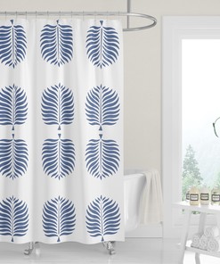 Easy-Care White Tropical Island Beach Blue Palm Fronds Modern Shower Curtain