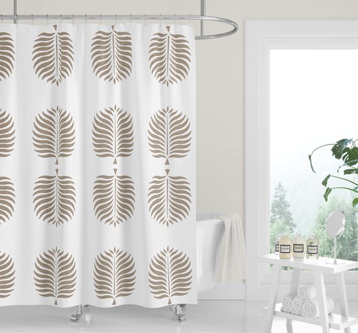 Easy-Care White Tropical Island Beach Blue Palm Fronds Modern Shower Curtain - Image 2