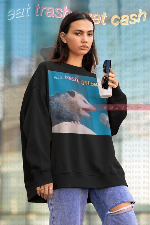 Eat Trash Get Cash in a Possum Sweater - Vintage and Classic Movie Shirts with Opossum and Raccoon Tanuki Memes