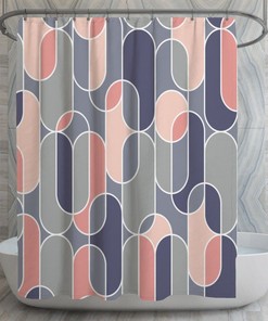 Eclectic French Bath Decor: Retro Oval Shapes Gray and Pink Shower Curtain