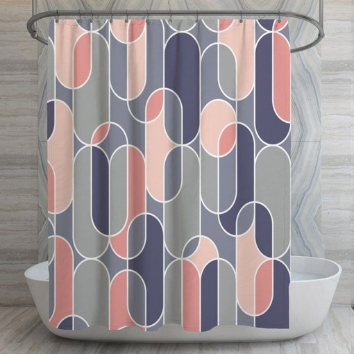 Eclectic French Bath Decor: Retro Oval Shapes Gray and Pink Shower Curtain