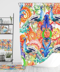 Eclectic Peacock Feather Shower Curtain Set - Elegant Bath Decor with Beautiful Touches