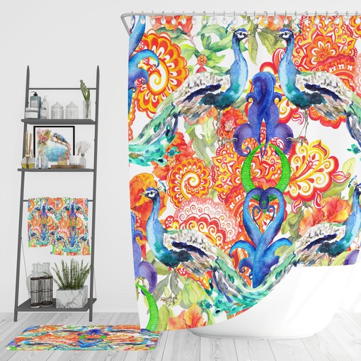 Eclectic Peacock Feather Shower Curtain Set - Elegant Bath Decor with Beautiful Touches