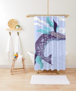 Eco Shower Curtain | Whale Print | Sea Fishes Bathroom Curtain | Animal Decor