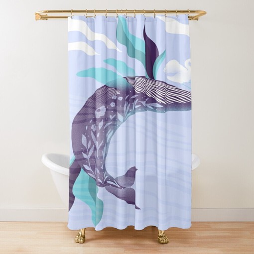 Eco Shower Curtain | Whale Print | Sea Fishes Bathroom Curtain | Animal Decor - Image 2