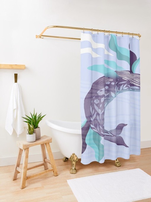 Eco Shower Curtain | Whale Print | Sea Fishes Bathroom Curtain | Animal Decor - Image 3