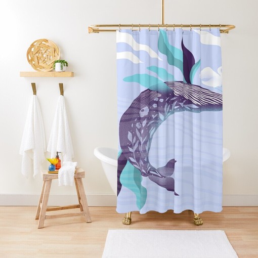 Eco Shower Curtain | Whale Print | Sea Fishes Bathroom Curtain | Animal Decor - Image 4