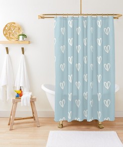 Eco-Friendly Disney Blue Hearts Love Boho Shower Curtain - Wrapped in Boho Leaves Curtain with Hooks Included