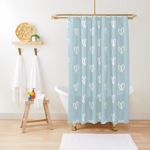 Eco-Friendly Disney Blue Hearts Love Boho Shower Curtain - Wrapped in Boho Leaves Curtain with Hooks Included