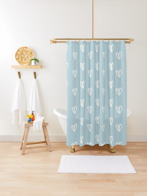 Eco-Friendly Disney Blue Hearts Love Boho Shower Curtain - Wrapped in Boho Leaves Curtain with Hooks Included - Image 2