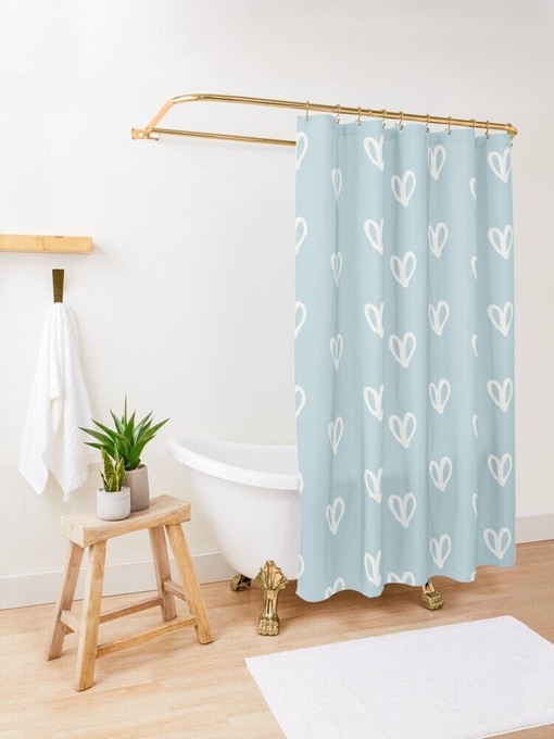 Eco-Friendly Disney Blue Hearts Love Boho Shower Curtain - Wrapped in Boho Leaves Curtain with Hooks Included - Image 3