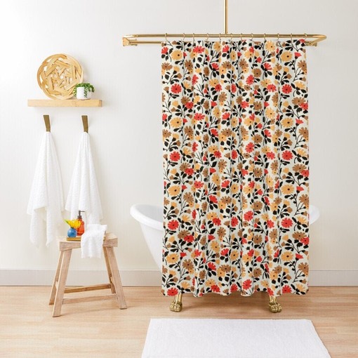 Eco-Friendly Disney Colorful Floral Shower Curtain - Flowers, Boho Decoration and Waterproof with Hooks Included