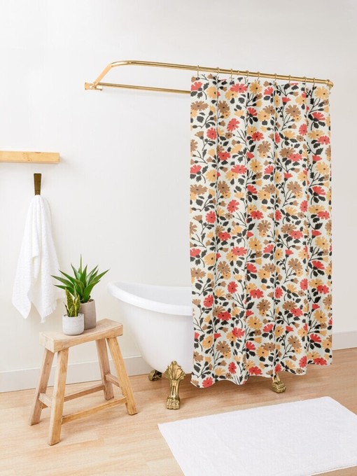 Eco-Friendly Disney Colorful Floral Shower Curtain - Flowers, Boho Decoration and Waterproof with Hooks Included - Image 4
