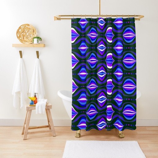 Eco-Friendly Purple Shapes Shower Curtain for Retro Vibes