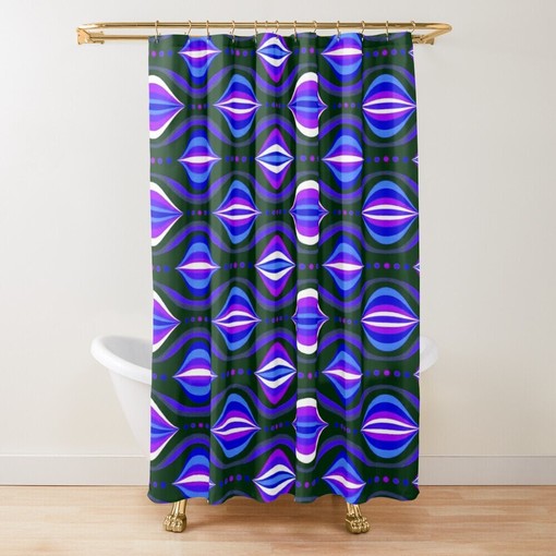 Eco-Friendly Purple Shapes Shower Curtain for Retro Vibes - Image 2