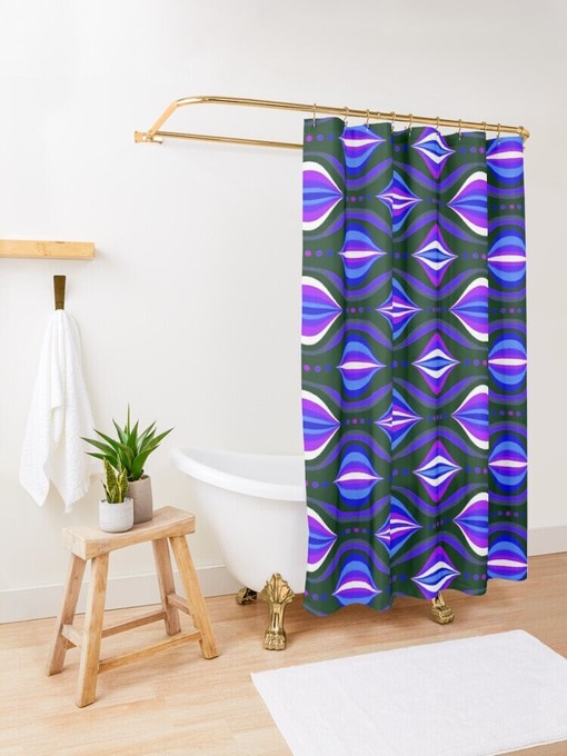 Eco-Friendly Purple Shapes Shower Curtain for Retro Vibes - Image 3