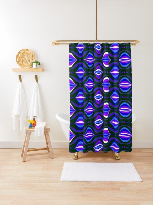 Eco-Friendly Purple Shapes Shower Curtain for Retro Vibes - Image 4