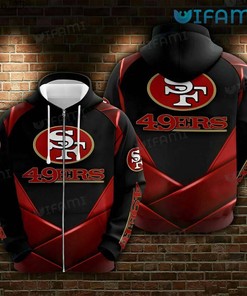 Edgy Red and Black All Over Print Zipper Hoodie - A Must-Have for San Francisco 49ers Fans