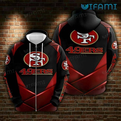 Edgy Red and Black All Over Print Zipper Hoodie - A Must-Have for San Francisco 49ers Fans