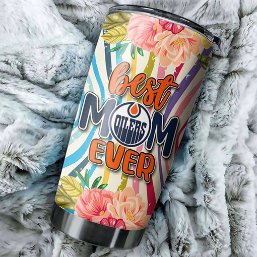Edmonton Oilers NHL Tumbler - Best Mom Ever with Beautiful Flower Design - G Fanatics
