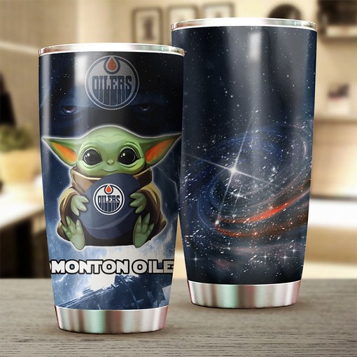 Edmonton Oilers NHL Tumbler with Baby Yoda Design - Custom Drinkware for Fans - Image 2