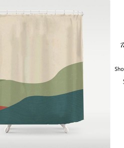 Elegant Art Landscape Green Cream Design Shower Curtain - Waterproof and Extra Heavy Quality Curtains