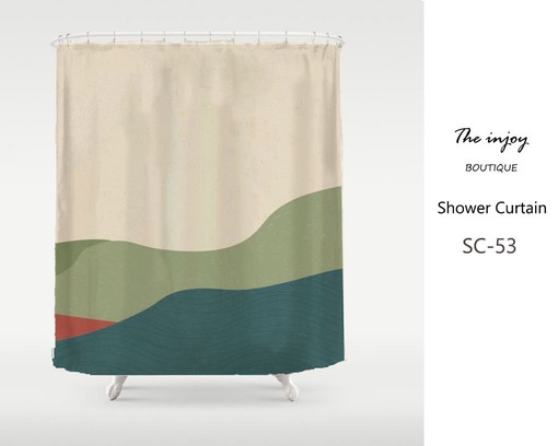 Elegant Art Landscape Green Cream Design Shower Curtain - Waterproof and Extra Heavy Quality Curtains
