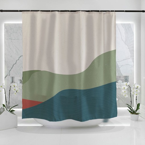 Elegant Art Landscape Green Cream Design Shower Curtain - Waterproof and Extra Heavy Quality Curtains - Image 2