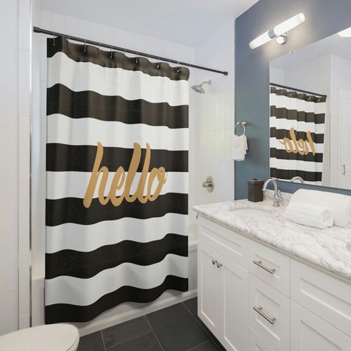 Elegant Black & Gold Striped Shower Curtain - Add a Touch of Luxury